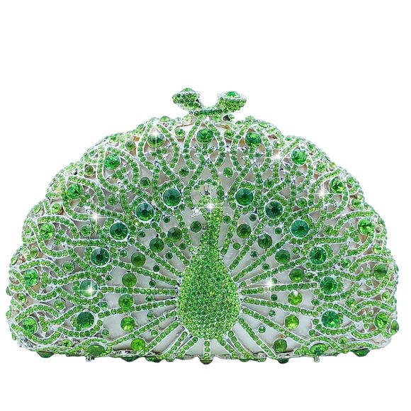 Handbags - 9756 Peacock Rhinestone Clutch Purses Evening Handbags Wedding Hardcase